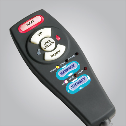 Heat and massage remote accessory for Pride Mobility power lift recliners.