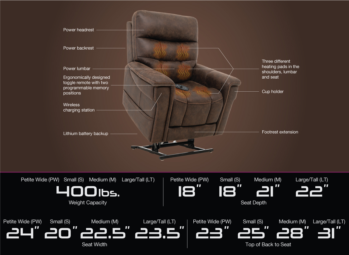 VivaLift Radiance power lift recliner specifications image